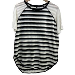 Grayson Women Slouchy Short Sleeve Semi Sheer Pull Over Top Large Stripe